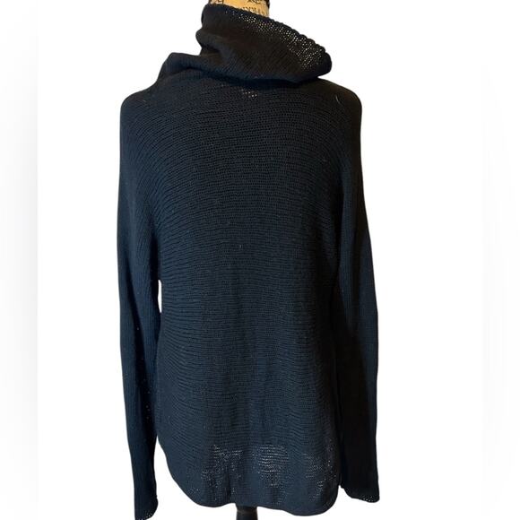 Lauren Ralph Lauren black wool cashmere loose knit cowel turtleneck sweater. M - Picture 2 of 5